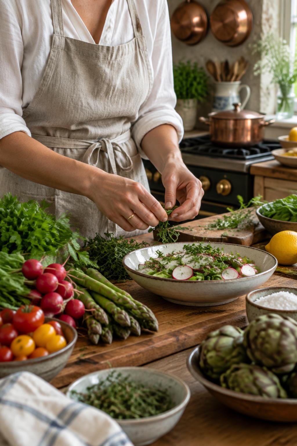 Holding photograph of a chef preparing seasonal ingredients; not a portrait of Emma